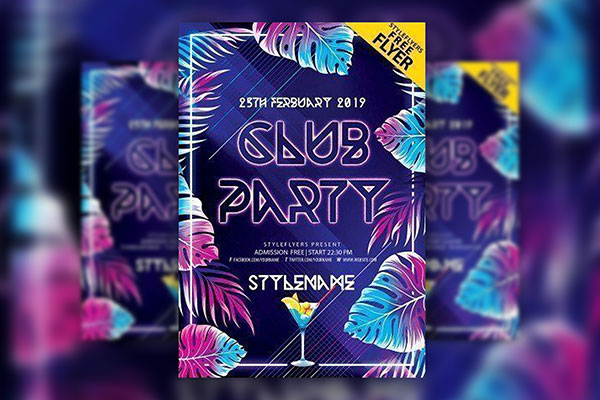 3 Illustrated, Tropical, Frame-Style Night Party Flyer Templates (FREE ...