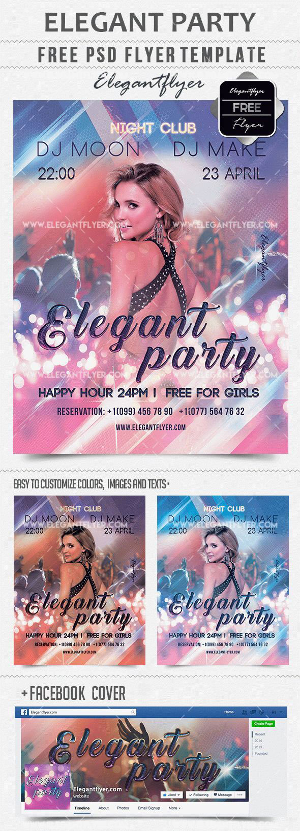 3D, Sparkling, Modern Party Flyer Along with Facebook Cover Templates FREE PSD