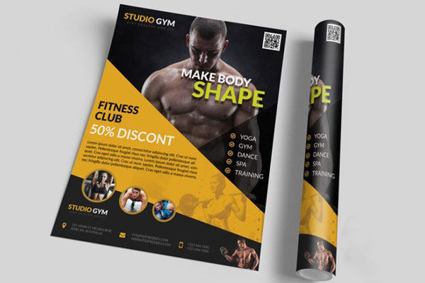 4 Geometric, Modern Gym Center Flyer Templates in Different Colors FREE PSD