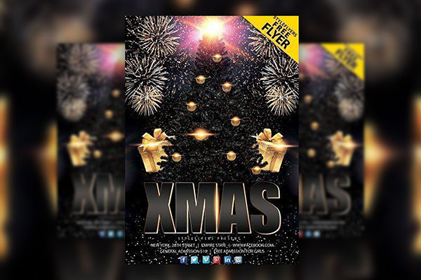 4 Golden, Festive, 3D Christmas Eve Party Flyer Templates FREE PSD