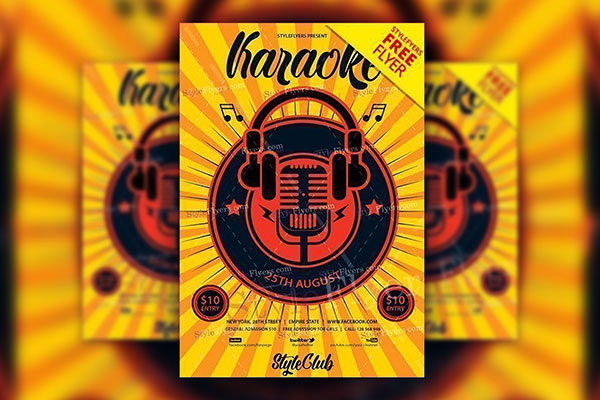 4 Striped, Vintage Karaoke Party Flyer Templates in Different Colors FREE PSD