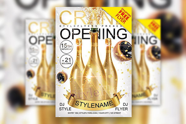 4 White, Golden, Luxurious Grand Opening Party Flyer Templates FREE PSD