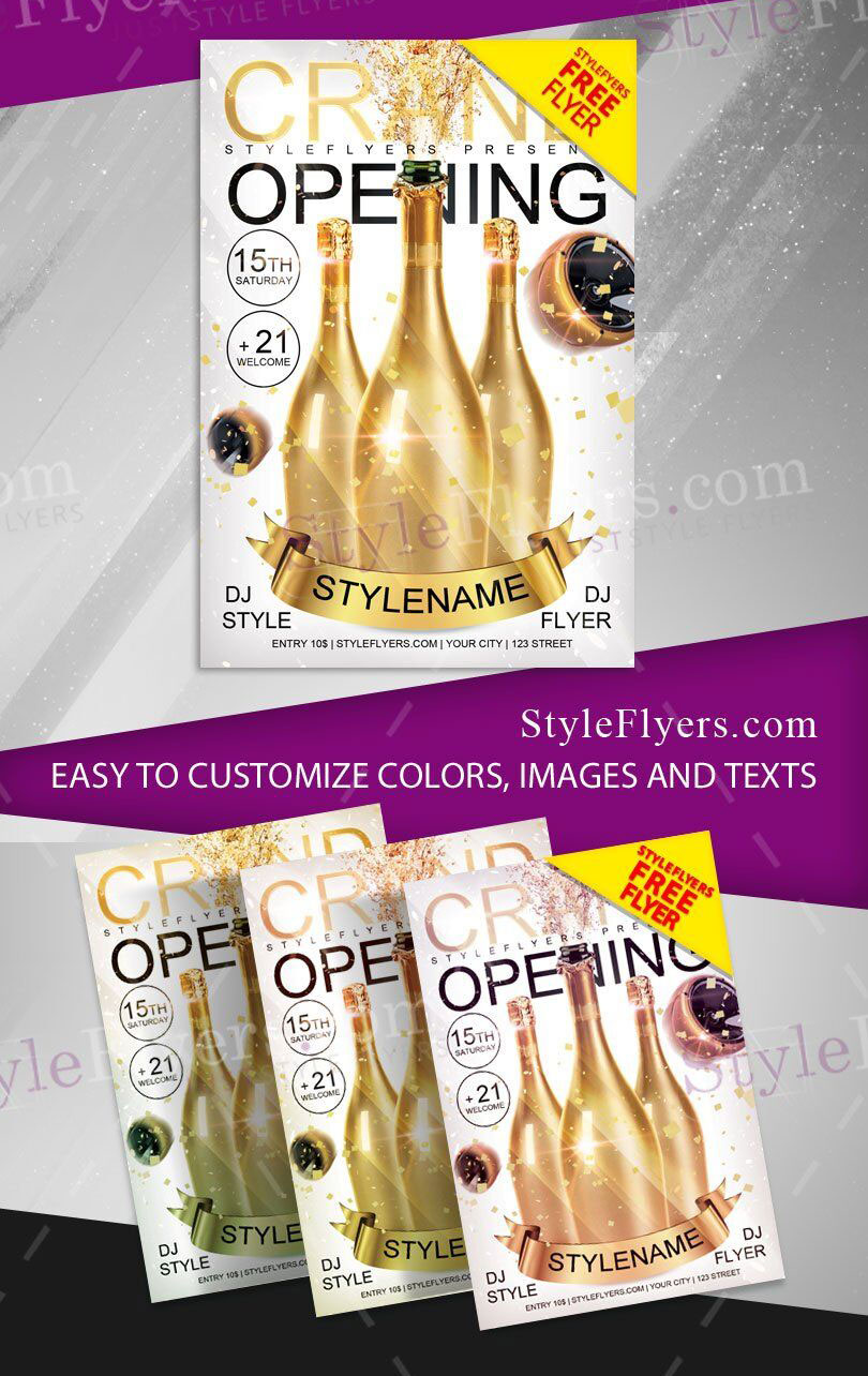 4 White, Golden, Luxurious Grand Opening Party Flyer Templates FREE PSD