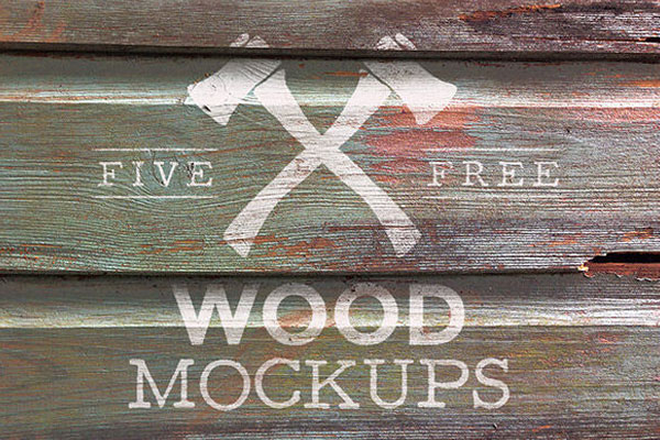 5 Mockups of Front View Wood Logo FREE PSD