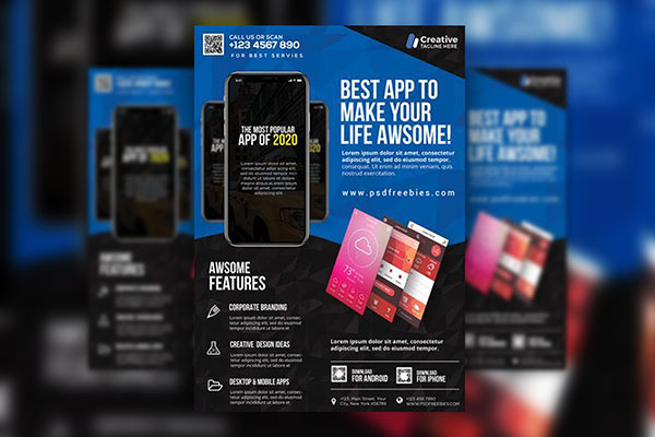 5 Modern Clean Mobile App Flyer Templates FREE PSD