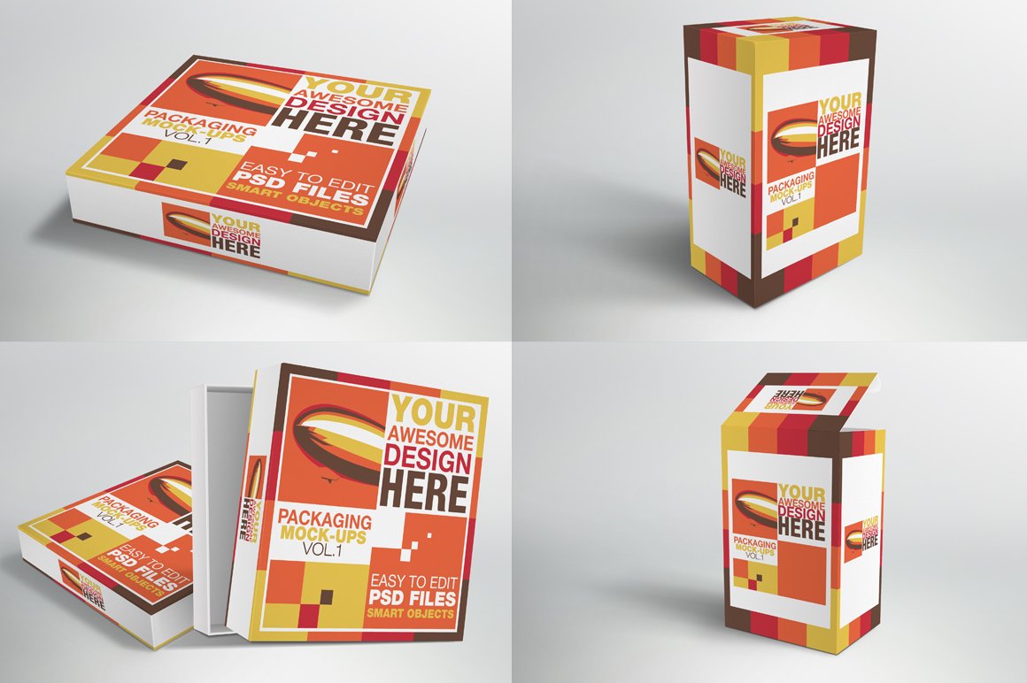 7 Mockups of Box Packaging in Different Sizes FREE PSD