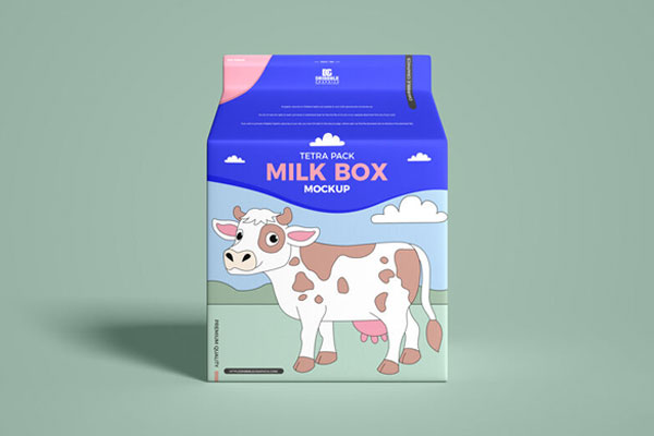 Front View of a Tetra Pack Milk Box Mockup FREE PSD