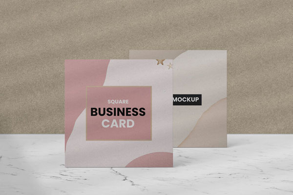 Two Standing Square Business Cards in Front of Each Other Mockup FREE PSD