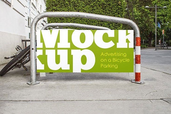 Advertising on a Bicycle Parking Mockup in Urban Setting FREE PSD