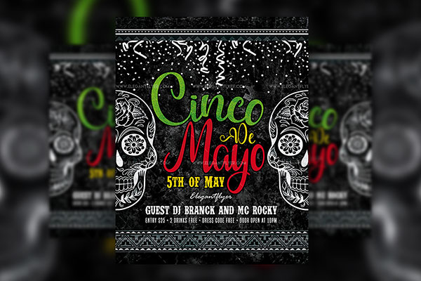 Black and White, Skeletal Cinco de Mayo Flyer Template FREE PSD