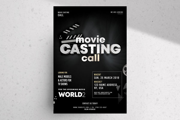 Black Modern Casting Call Flyer Template FREE PSD