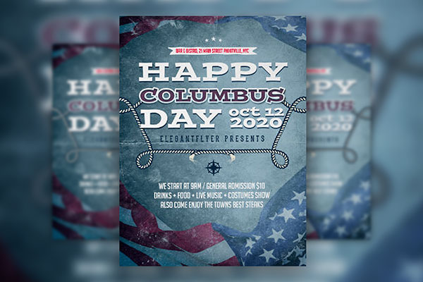 Blue Gray, Grunge, Thematic Columbus Day Flyer Template FREE PSD
