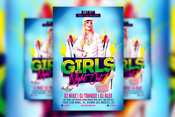 Blue, Modern, Feminine Night Party Flyer Template FREE PSD