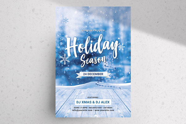 Blue, Snowy Christmas Eve Night Party Flyer Template FREE PSD