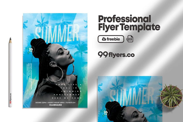 Blue Tropical Summer Party Event Flyer Template FREE PSD