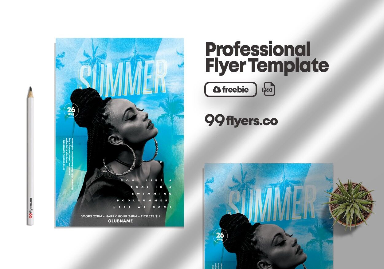 Blue Tropical Summer Party Event Flyer Template FREE PSD