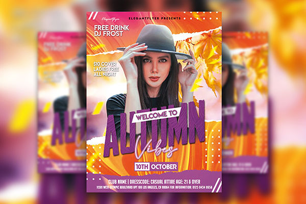 Bold Colorful Autumn Party Flyer Template FREE PSD