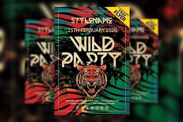 Border Colorful Wild Party Flyer Template FREE PSD