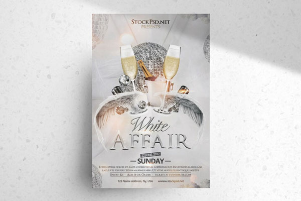 Border Elegant White Party Flyer Template FREE PSD