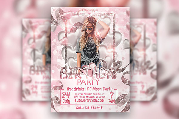 Border Glittery Birthday Party Flyer Template and Facebook Cover FREE PSD