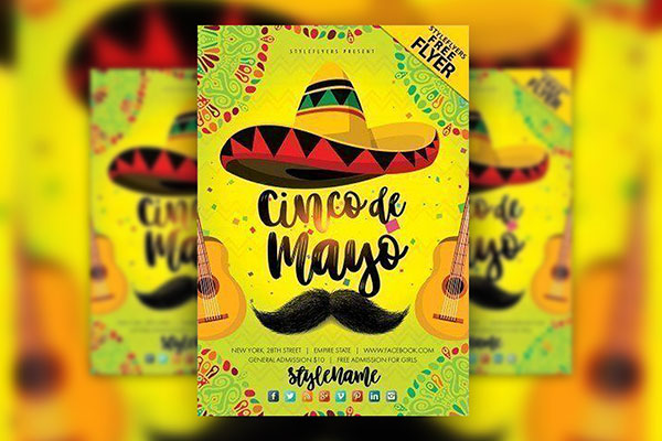 Border Illustrated Cinco de Mayo Flyer Template FREE PSD