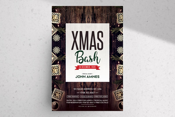 Border Modern X-Mas Bash Flyer Template FREE PSD