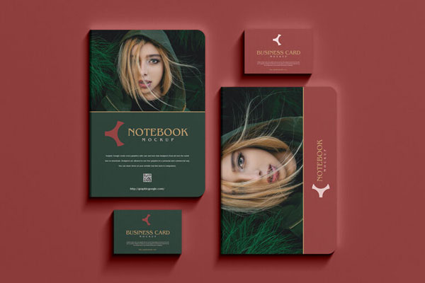 Branding Mockup Featuring Notebooks and Business Cards in Top View FREE PSD