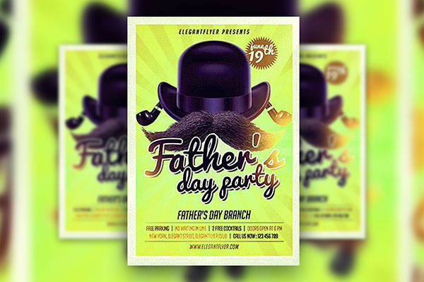 Bright Illustrative Fathers' Day Party Flyer Template and Facebook Cover FREE PSD