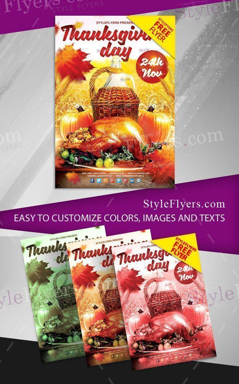 Bright Thanksgiving Day Event Flyer Template FREE PSD