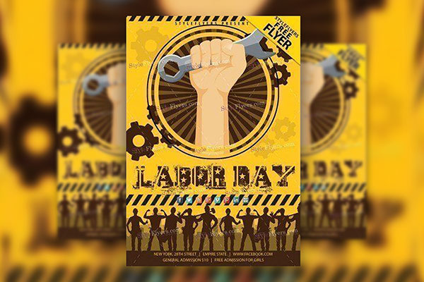 Circle and Gradient Yellow and Black Labor Day Flyer Template FREE PSD