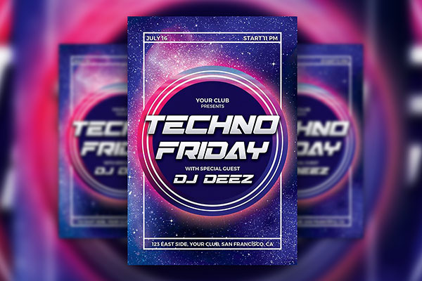 Circle Border Techno Party Flyer Template FREE PSD