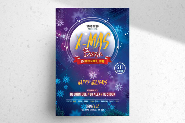 Circle Illustrated Border X-Mas Party Flyer Template FREE PSD