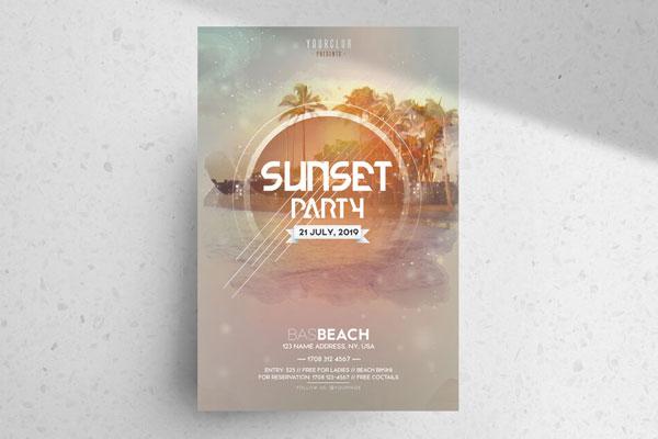 Circle Tropical Elegant Summer and DJ Party Flyer Template FREE PSD