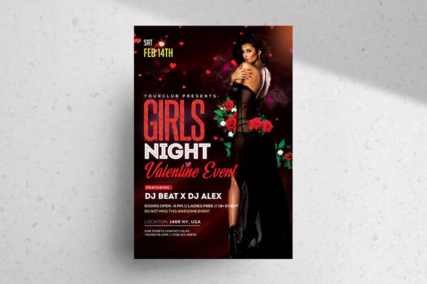Classic Dark Red Valentine's Day Party Flyer Template FREE PSD