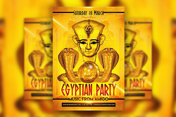 Classic Disco Ball Egyptian Party Flyer and Facebook Cover Template FREE PSD