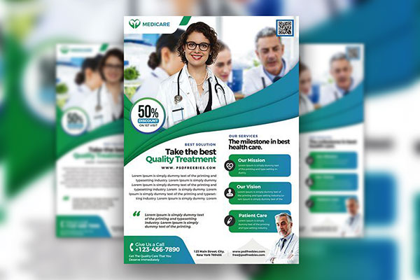Clean Blue and Green Health Care Services Flyer Template FREE PSD
