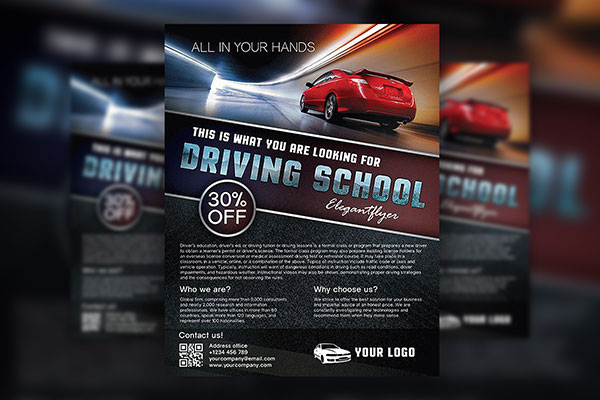Clean Dark Driving School Flyer and Facebook Cover Template FREE PSD