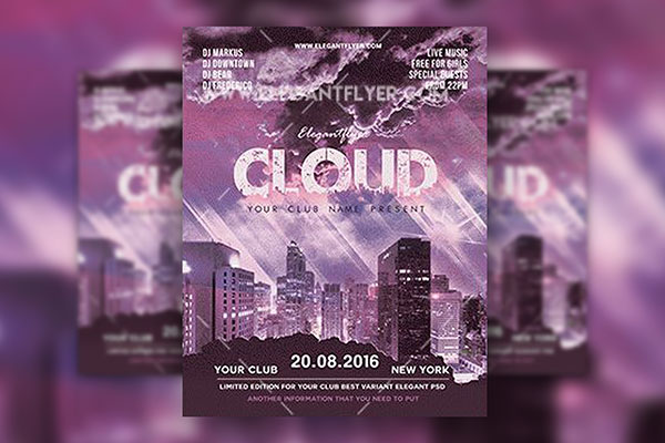 Cloudy, Urban Night Party Flyer and Facebook Cover Templates FREE PSD