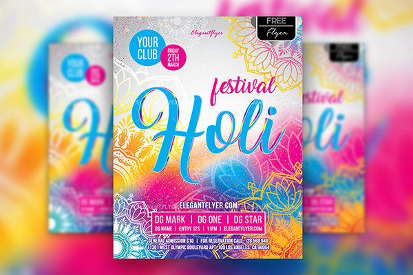 Colorful Bold Holi Festival Flyer Template and Facebook Cover FREE PSD