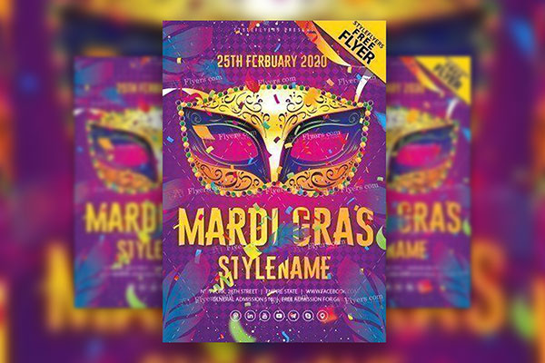 Colorful Classic Mardi Gras Event Flyer Template FREE PSD
