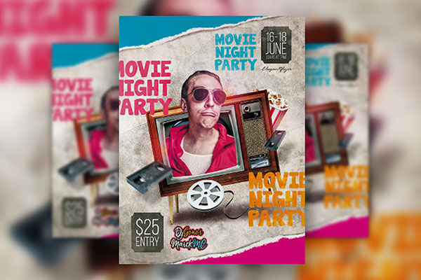 Colorful Retro Movie Night Flyer Template (FREE) - Resource Boy