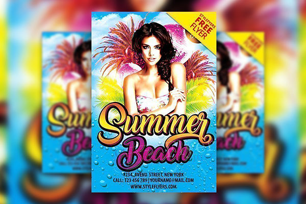 Colorful Tropical Summer Beach Event Flyer Template FREE PSD