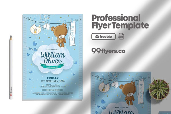 Cute Blue Illustrative Birth Announcement Flyer Template (FREE ...