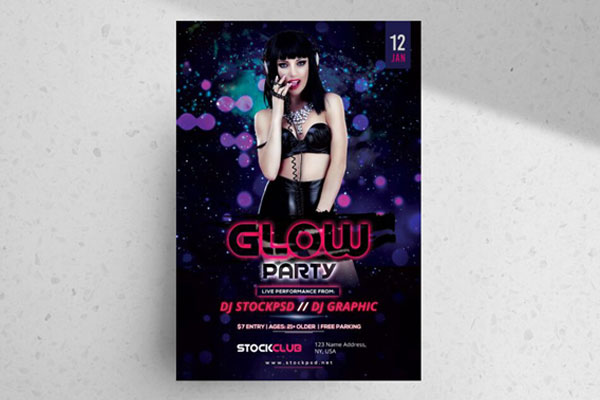 Dark, Neon, Urban Night Party Flyer Template FREE PSD
