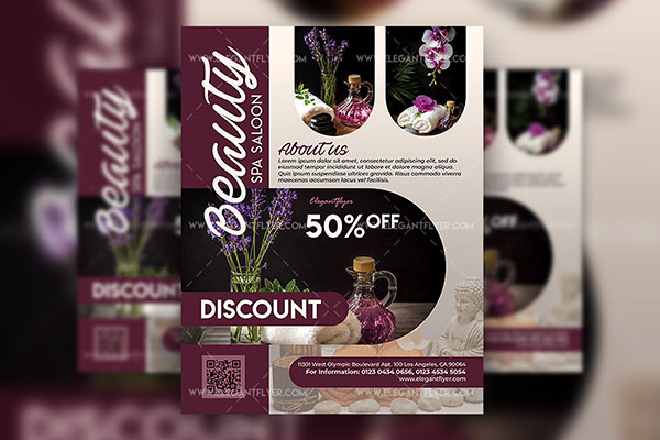 Dark Purple, Cream, Modern Spa Salon Flyers and Facebook Cover Templates FREE PSD
