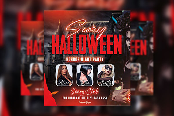 Dark Red, Haunted, Spiritual Halloween Party Flyer Template FREE PSD