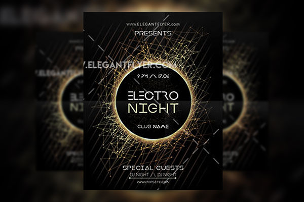 Dark Striped Circle Electro Music Event Flyer and Facebook Cover Template FREE PSD