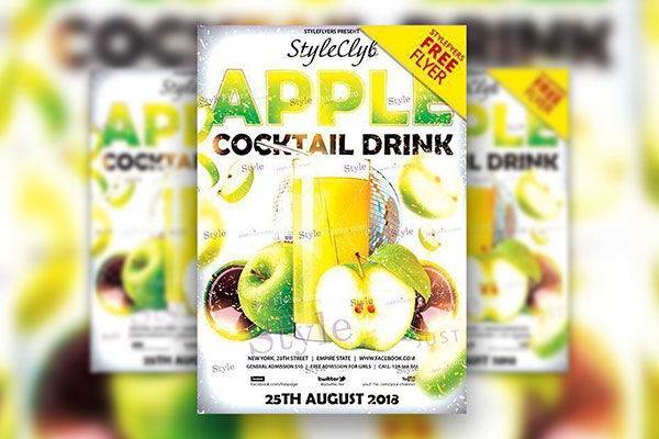 Fancy Apple Cocktail Drink Flyer Template FREE PSD