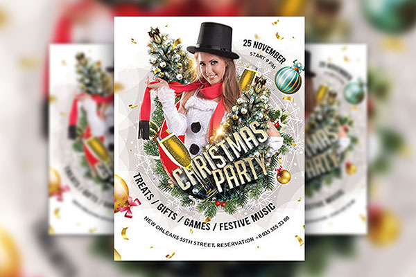 Festive White Christmas Party Flyer Template FREE PSD