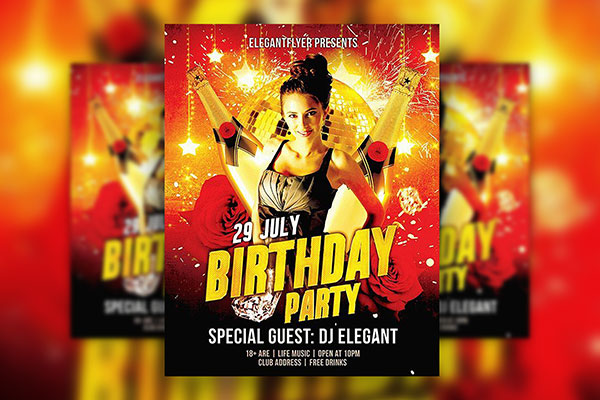 Floral Sparkly Birthday Party Flyer Template and Facebook Cover FREE PSD